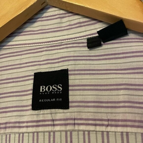 COPY Hugo Boss Men’s Striped White and Purple Button Up Shirt XL - Picture 4 of 11